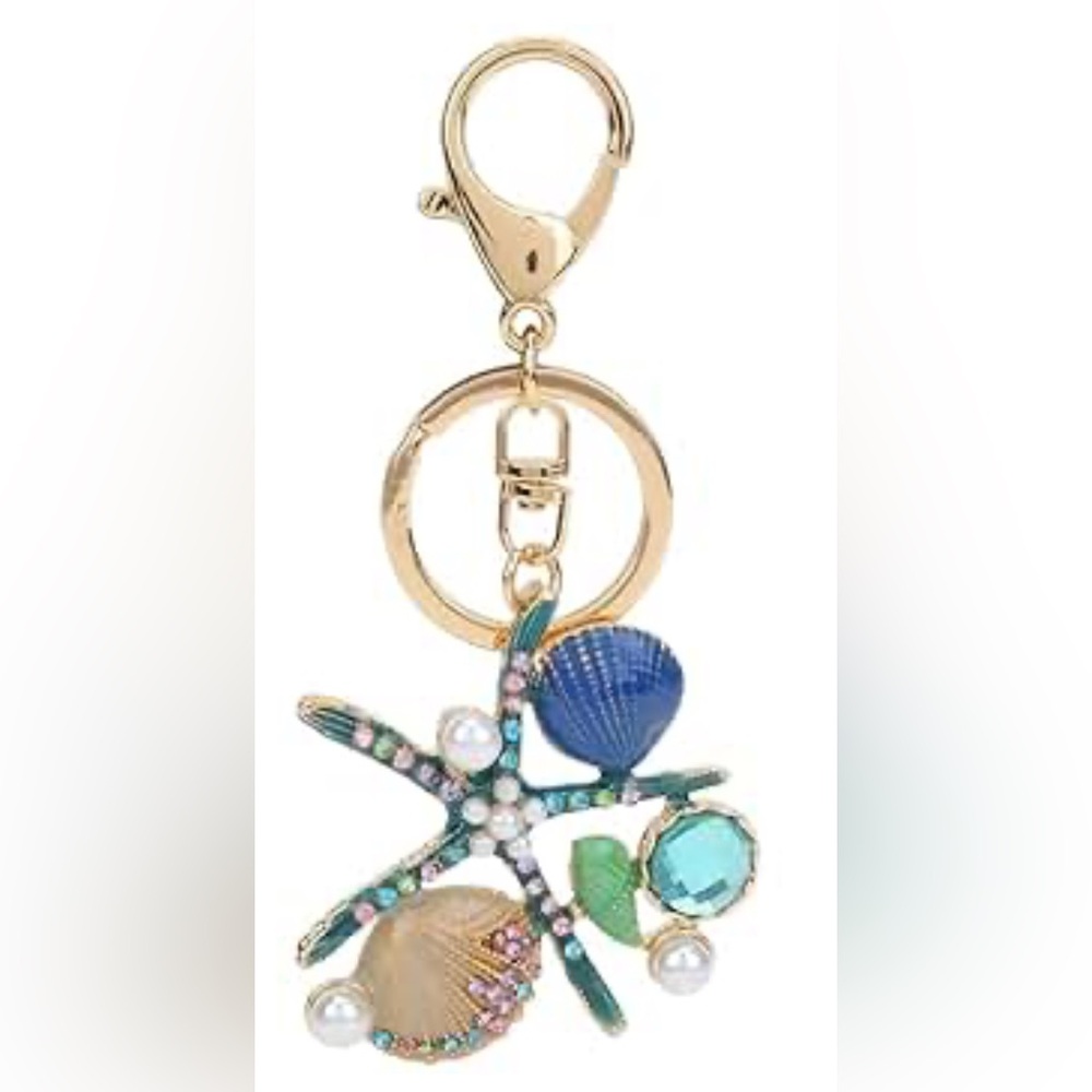 Gold and Blue Starfish Keychain